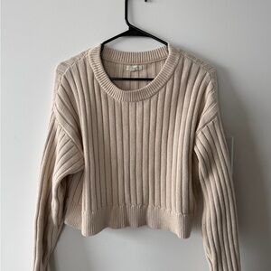 La Hearts Beige Ribbed Crew Neck Sweater